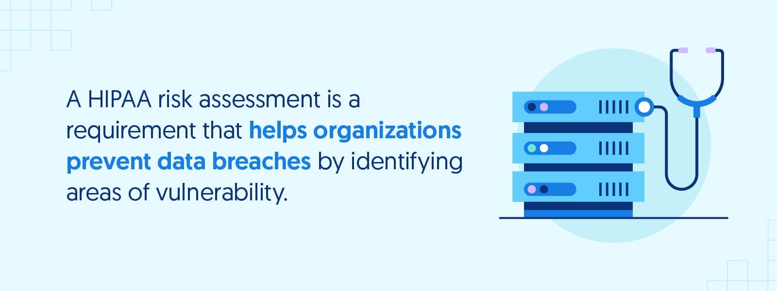 Ilustración de una red de computadoras y un estetoscopio junto con el texto que describe la definición de una evaluación de riesgos HIPAA